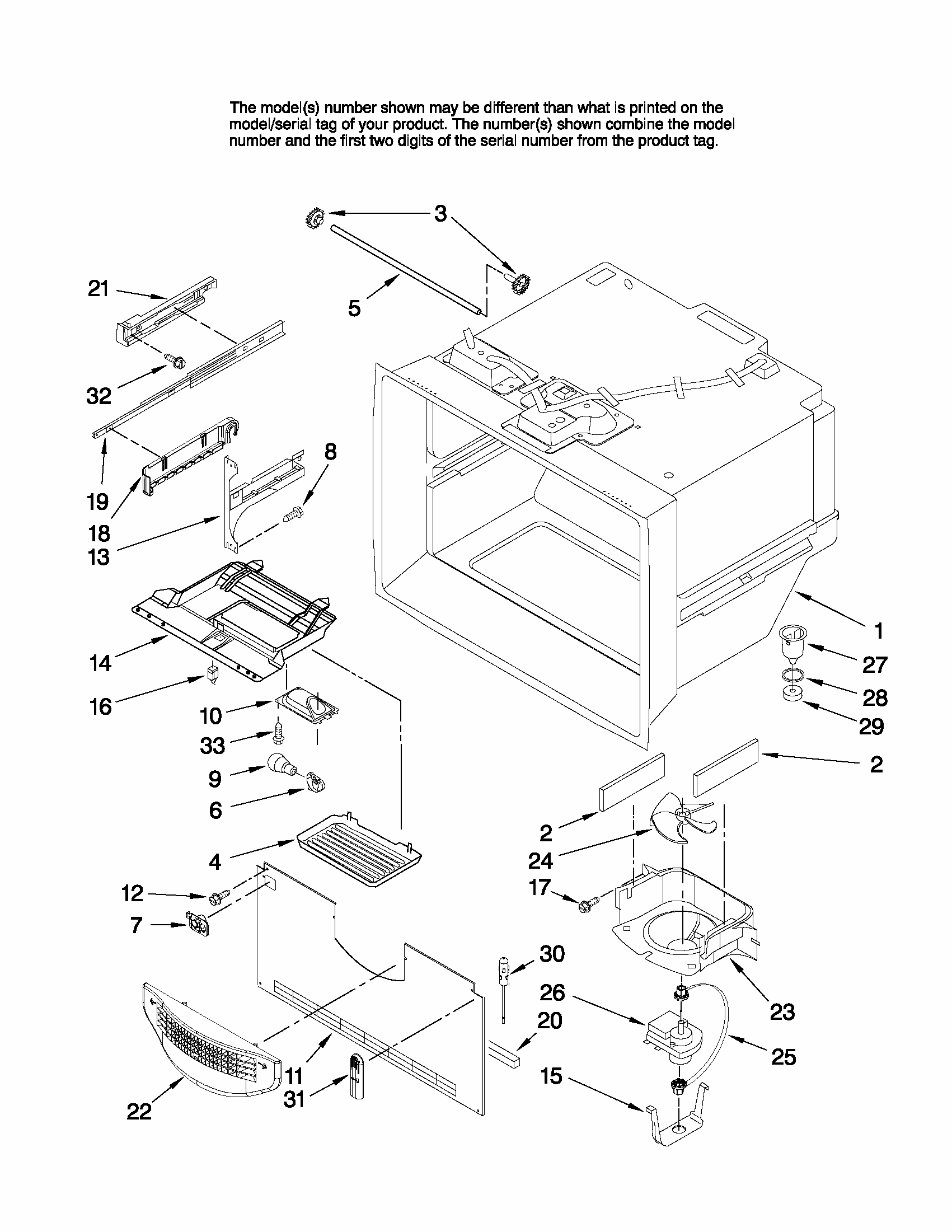 Freezer Liner Parts Diagram and Parts List for G37026FEAW10  Maytag Refrigerator