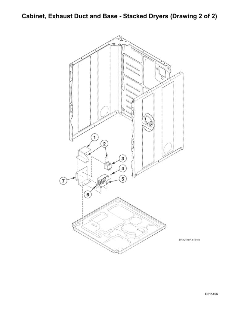 Cabinet/Exhaust Duct/Base-Stacked Dryers 2 Diagram and Parts List for LSGE5AGW113TW01 1912999999 Speed Queen Dryer