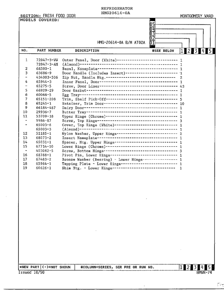 Fresh Food Door Page 2 Diagram and Parts List for 6540A REV Admiral Refrigerator