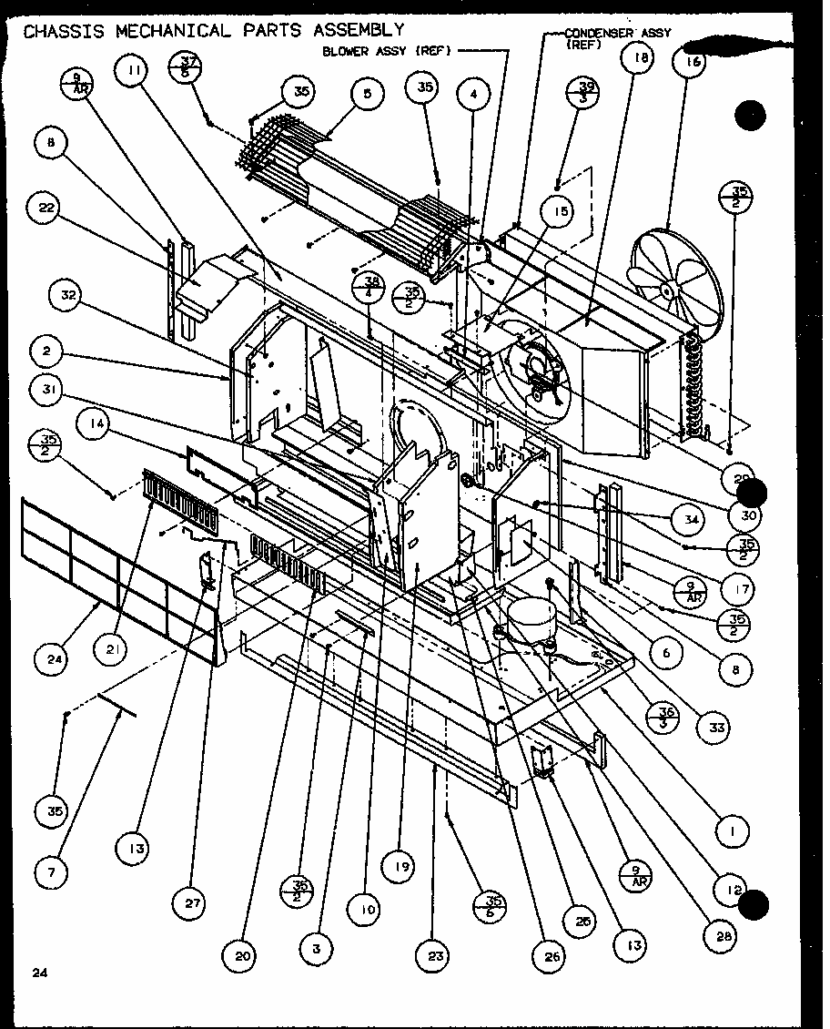 Chassis Mechanical Parts Assembly (ptc09300er/p9812508r) (ptc09400er/p9872208r) Diagram and Parts List for PTC07300ER P9882501R Amana Air Conditioner