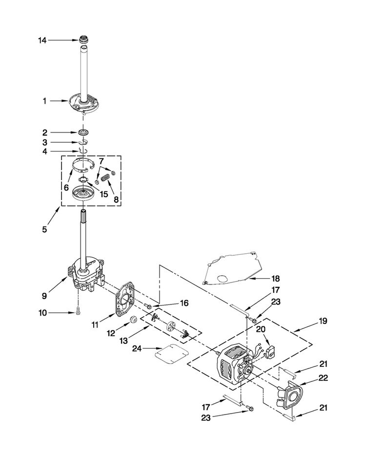 Brake, Clutch, Gearcase, Motor And Pump Parts Diagram and Parts List for NTW4800XQ0  Amana Washer