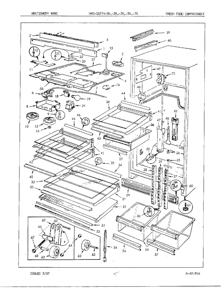 Fresh Food Compartment Diagram and Parts List for 21974A  Admiral Refrigerator