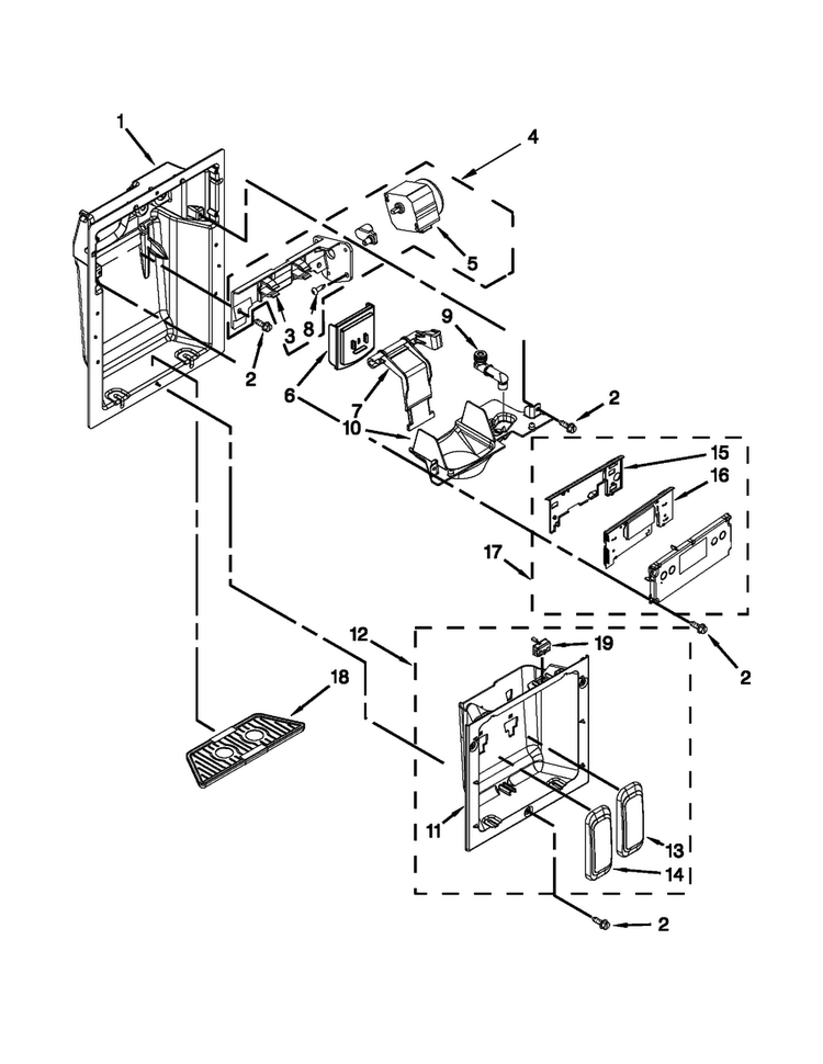 Dispenser Parts Diagram and Parts List for JS42SEDUDW20  Jenn-Air Refrigerator