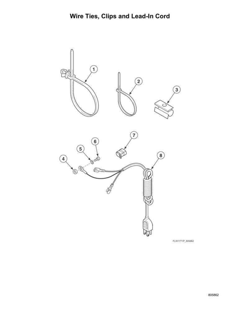 Wire Ties/Clips/Lead-In Cord Diagram and Parts List for LFNE5BSP115TW01  Speed Queen Washer