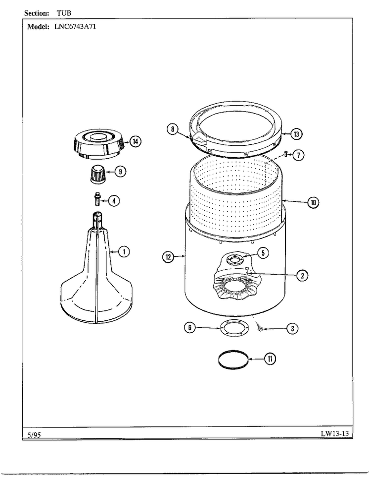 Tub Diagram and Parts List for 6743A71  Norge Washer