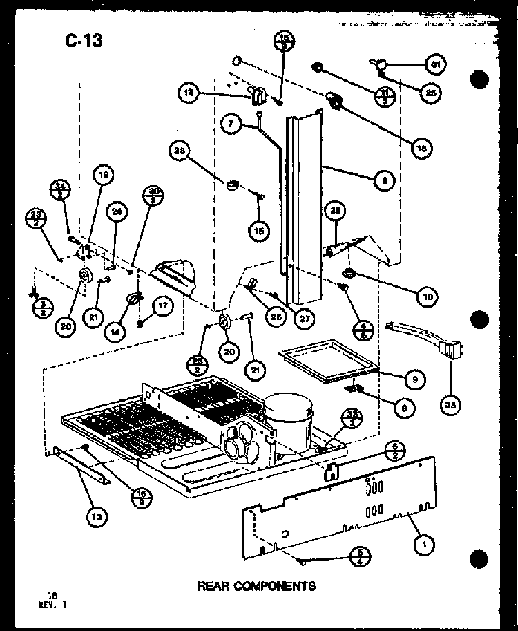 Rear Components Diagram and Parts List for TC20C-P76512-11W  Amana Refrigerator