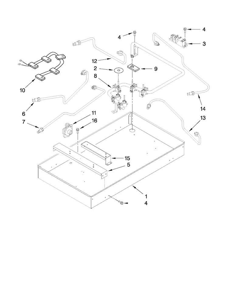 Burner Box, Gas Valves, And Switches Diagram and Parts List for JGC8536BDW11  Jenn-Air Cooktop