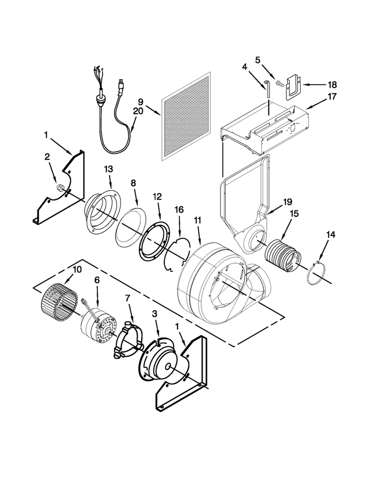 Blower Assembly Diagram and Parts List for JES9860CAS00  Jenn-Air Range