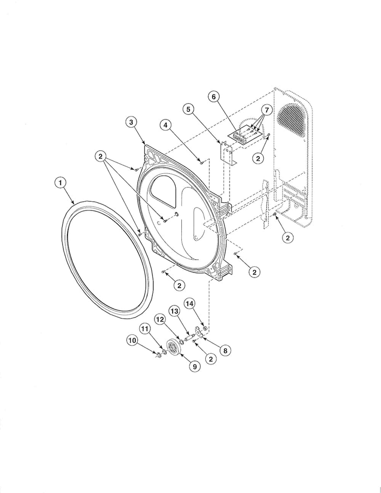 Bulkhead/felt Seal/cylinder Roller Diagram and Parts List for ADE30RGS171TW01  Speed Queen Dryer
