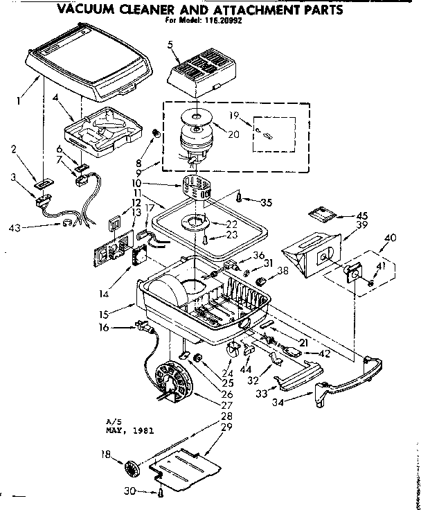 Base Assembly Diagram and Parts List for 11620992  Kenmore Canister Vacuum