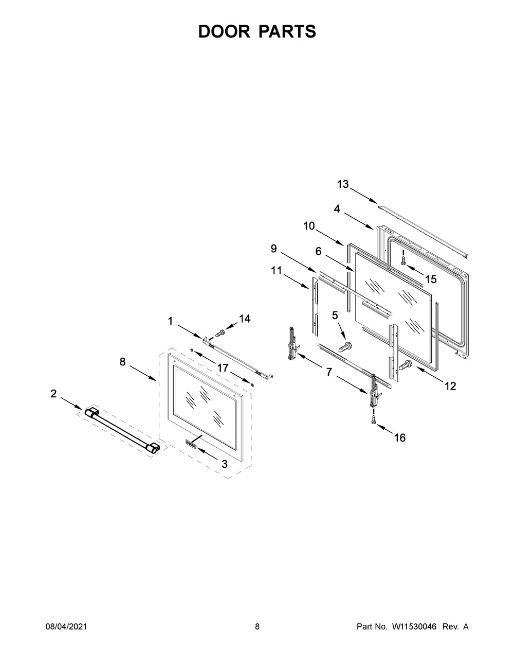 Door Parts Diagram and Parts List for MGS8800FZ2  Maytag Range