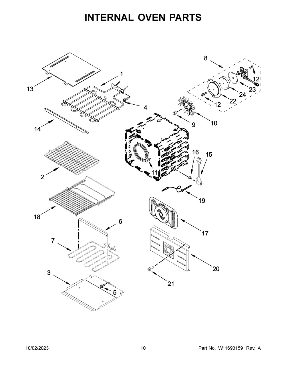 Internal Oven Parts Diagram and Parts List for JJW2830LL01  Jenn-Air Wall Oven