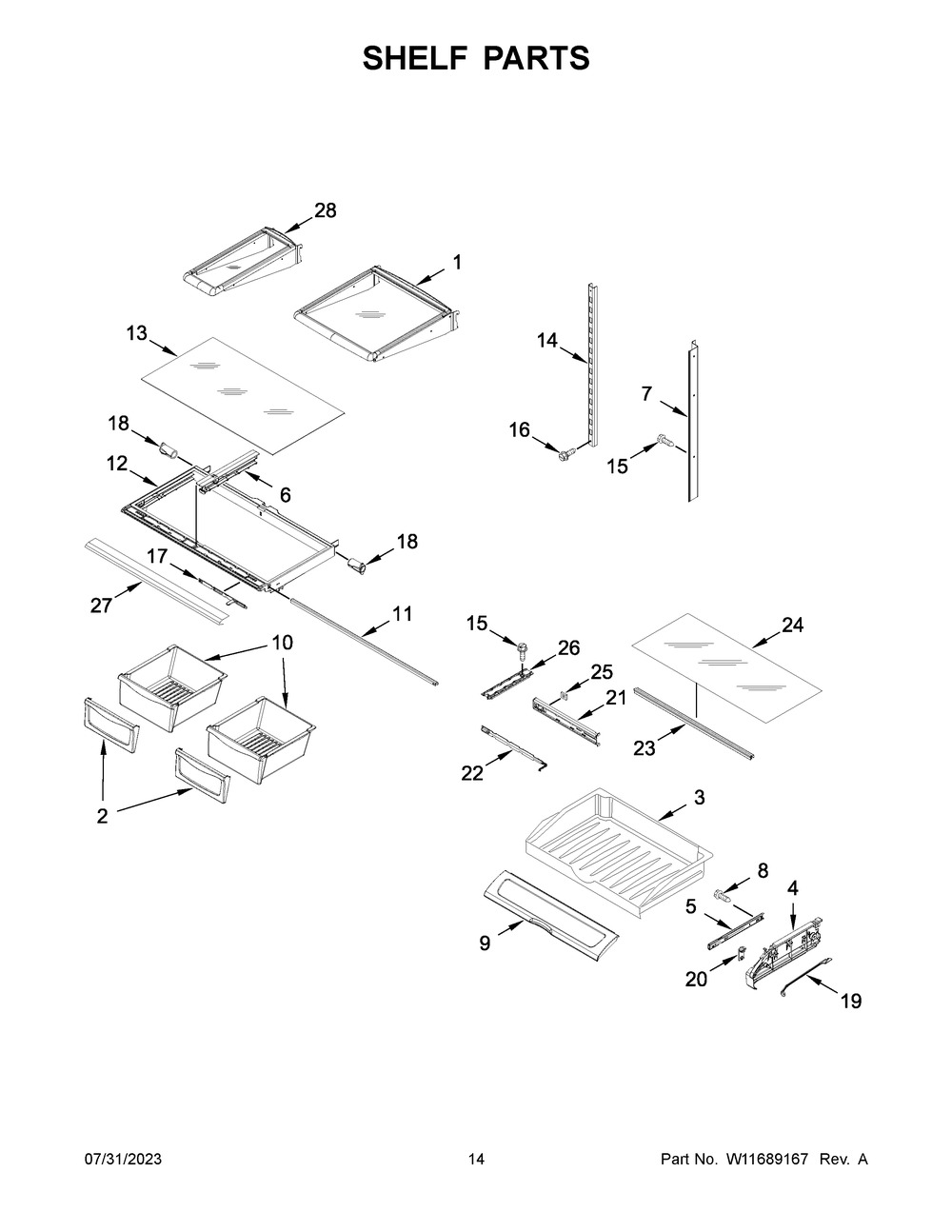 Shelf Parts Diagram and Parts List for MFI2570FEW08  Maytag Refrigerator