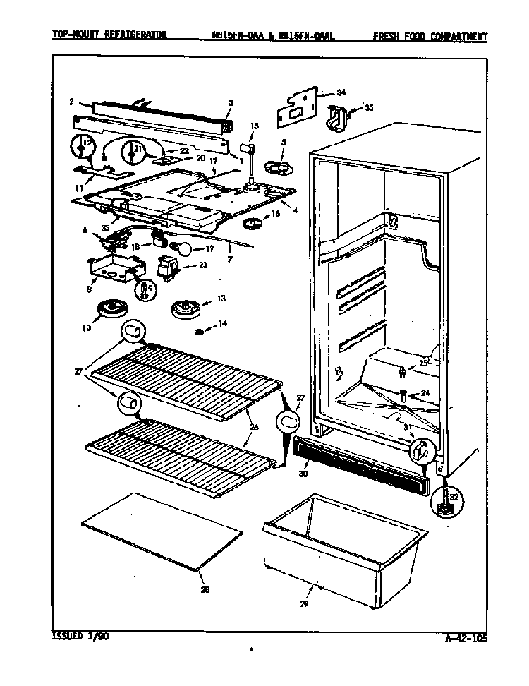 Fresh Food Compartment Diagram and Parts List for RB15FA-0AA 8C48A Magic Chef Refrigerator