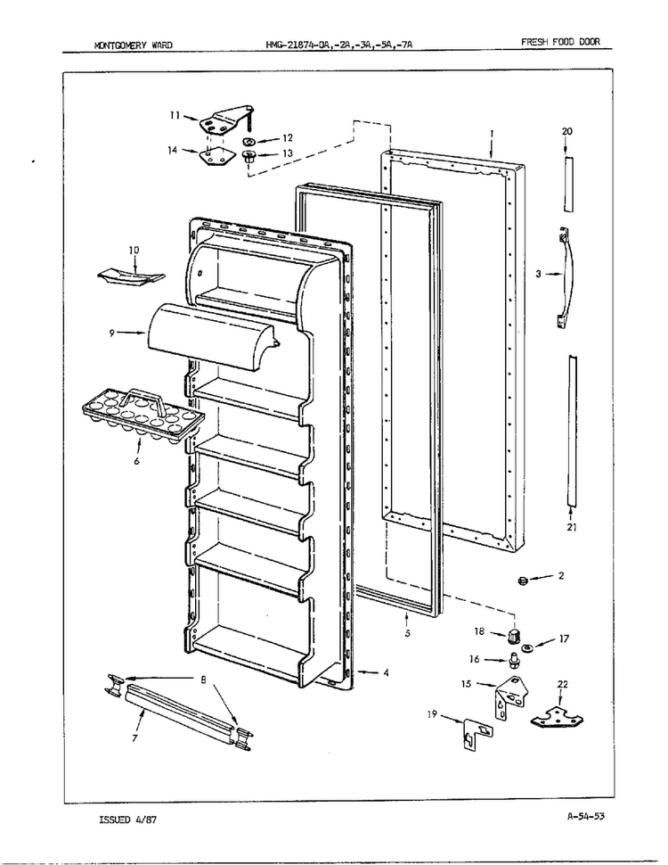 Fresh Food Door Diagram and Parts List for 21874A  Admiral Refrigerator
