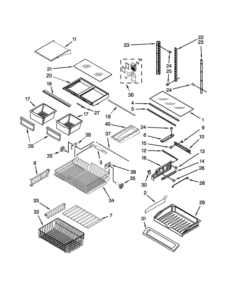 Shelf Parts Diagram and Parts List for JFC2089BEP01  Jenn-Air Refrigerator