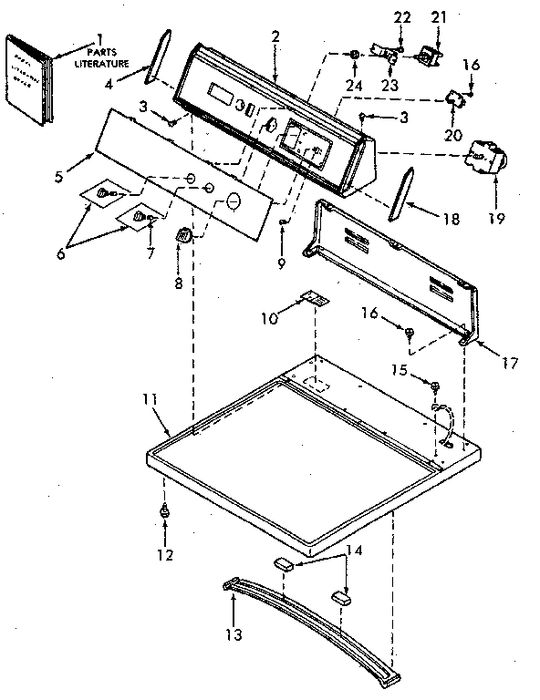 Control Hood, Controls And Cabinet Top Diagram and Parts List for NG4619W53721  Speed Queen Dryer