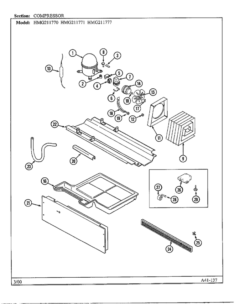 Compressor Diagram and Parts List for HMG211777  Admiral Refrigerator