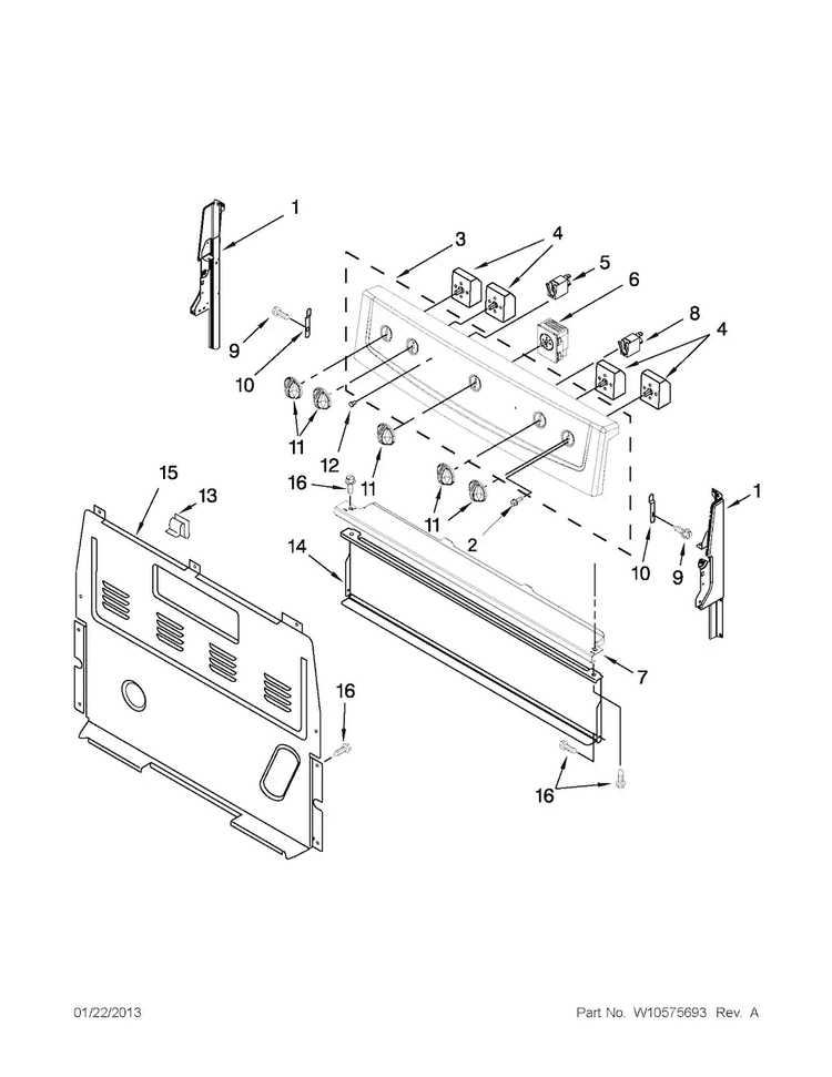 Control Panel Parts Diagram and Parts List for YACR3230BCW0  Amana Range