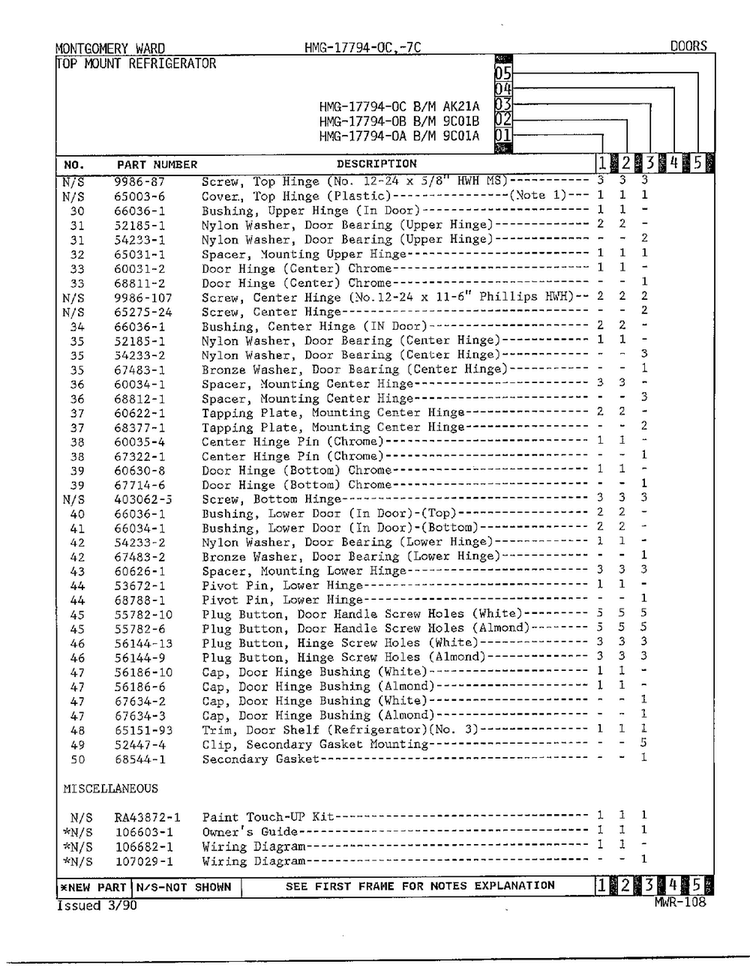 Doors Page 3 Diagram and Parts List for 17794A  Admiral Refrigerator