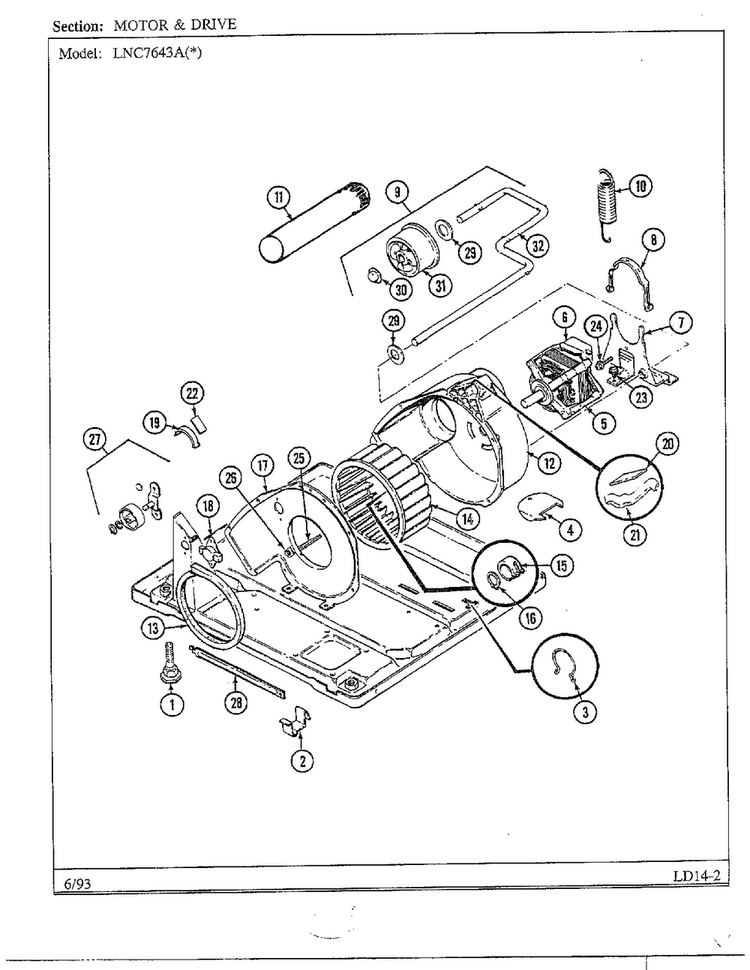 Motor And Drive Diagram and Parts List for 7643A  Norge Dryer