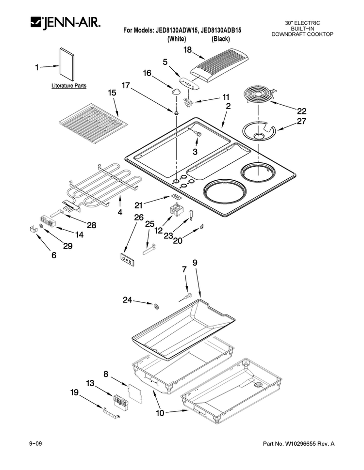 Cooktop Parts Diagram and Parts List for JED8130ADW15  Jenn-Air Cooktop