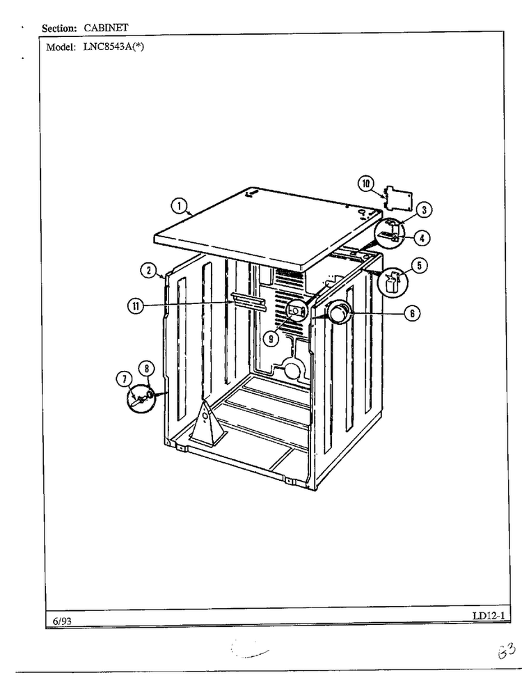 Cabinet Diagram and Parts List for 8543A  Norge Dryer