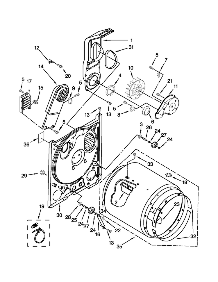 Bulkhead Parts Diagram and Parts List for 4GNED4600YQ2  Amana Dryer