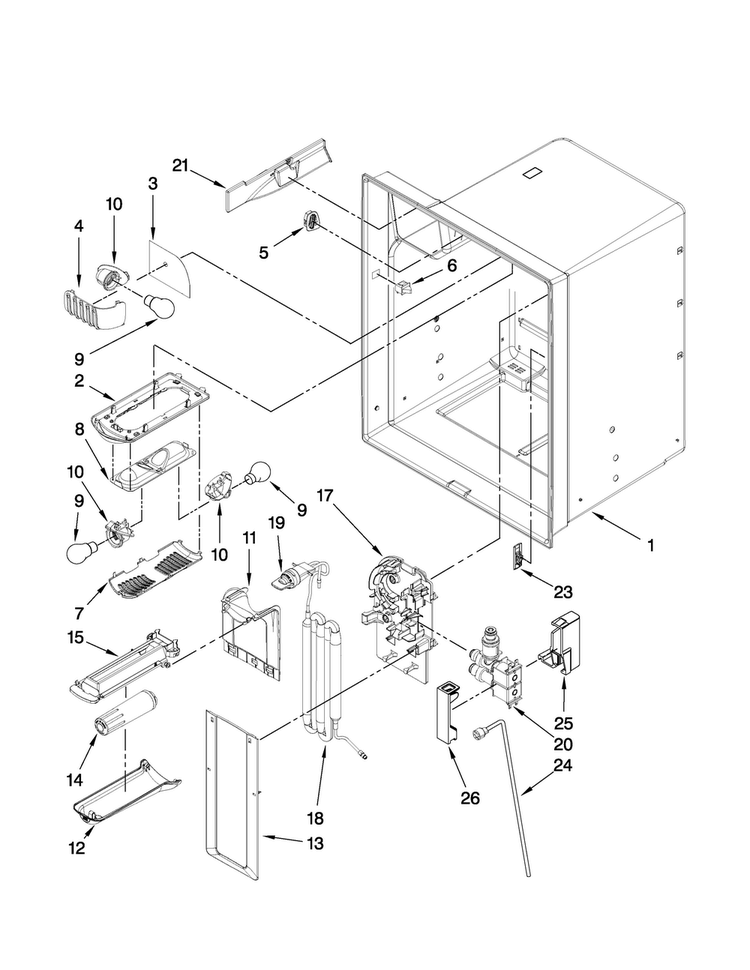 Refrigerator Liner Parts Diagram and Parts List for JFI2089AEP5  Jenn-Air Refrigerator