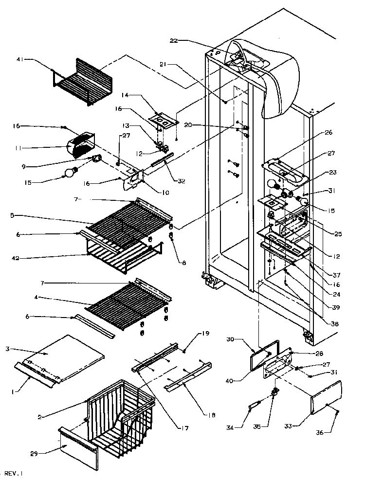 Freezer Shelving & Refrigerator Light Diagram and Parts List for SPD22NL-P1181306WL  Amana Refrigerator