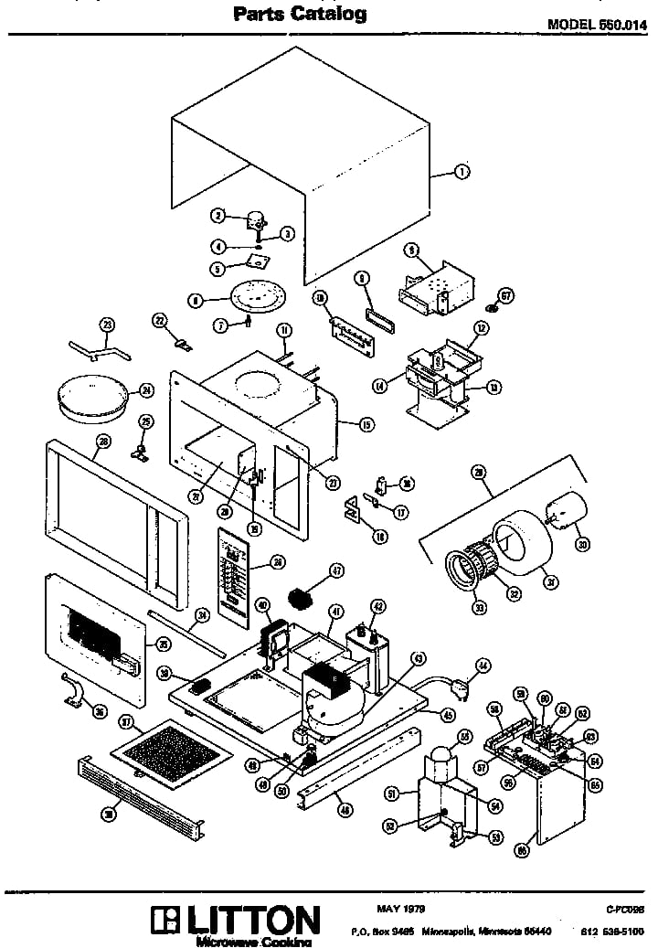 Section 1 Diagram and Parts List for 70 0502 Amana Microwave