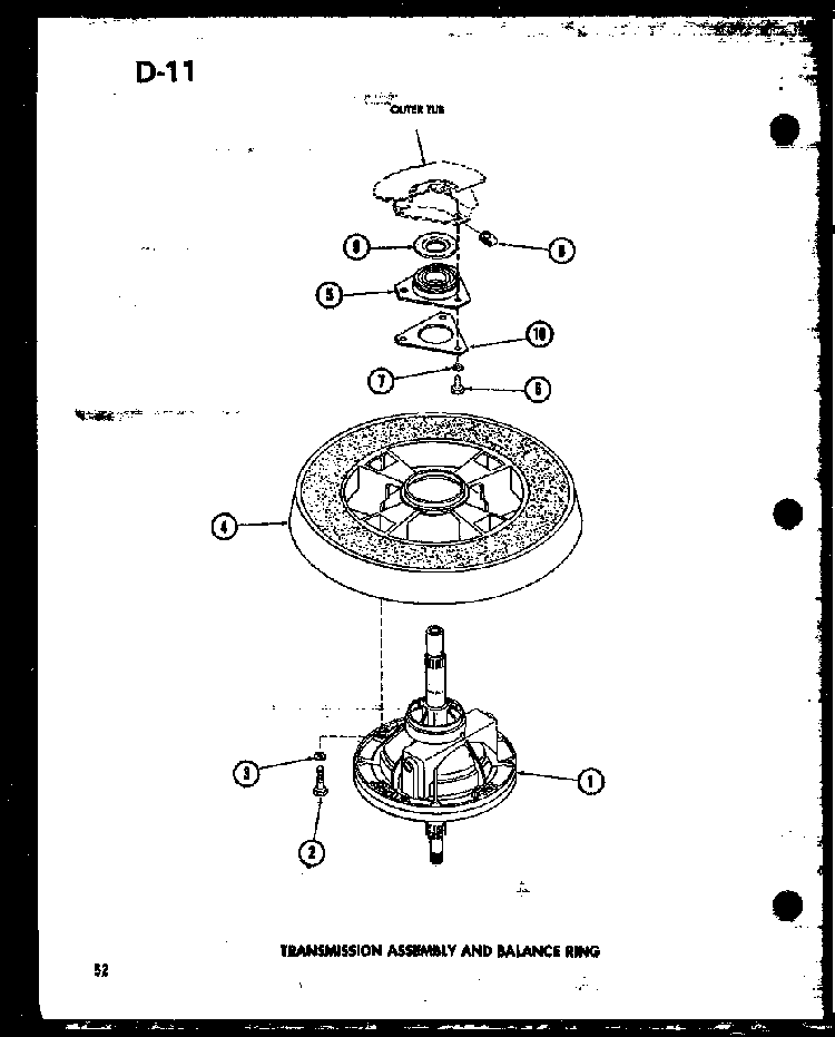 Transmission Assembly And Balance Ring Diagram and Parts List for TAA800 P75751-7W Amana Dryer