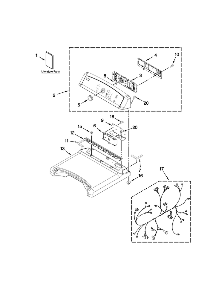 Top And Console Parts Diagram and Parts List for MGDB850YW2  Maytag Dryer