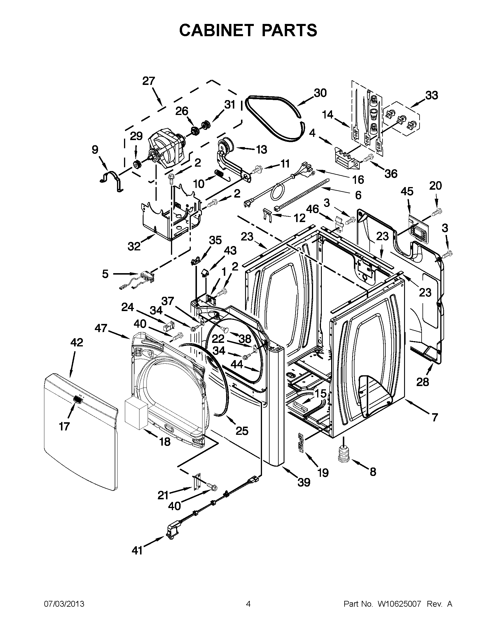 02 - CABINET PARTS Diagram and Parts List for YMEDB700BW0  Maytag Dryer
