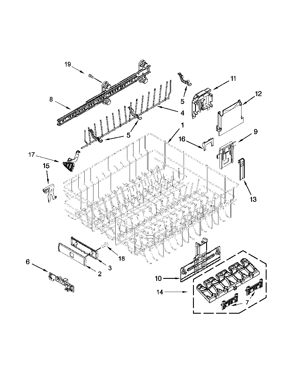 Upper Rack And Track Parts Diagram and Parts List for 66514815N610  Kenmore Dishwasher