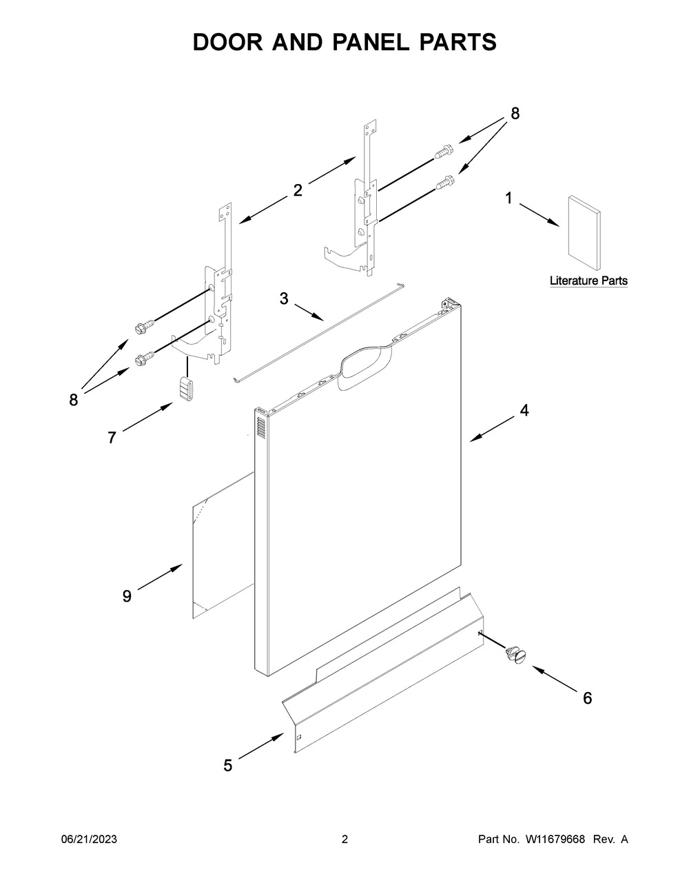 Door And Panel Parts Diagram and Parts List for ADB1400AMW1  Amana Dishwasher