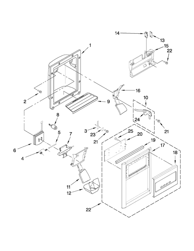 Dispenser Front Parts Diagram and Parts List for MSD2254VEY03  Maytag Refrigerator