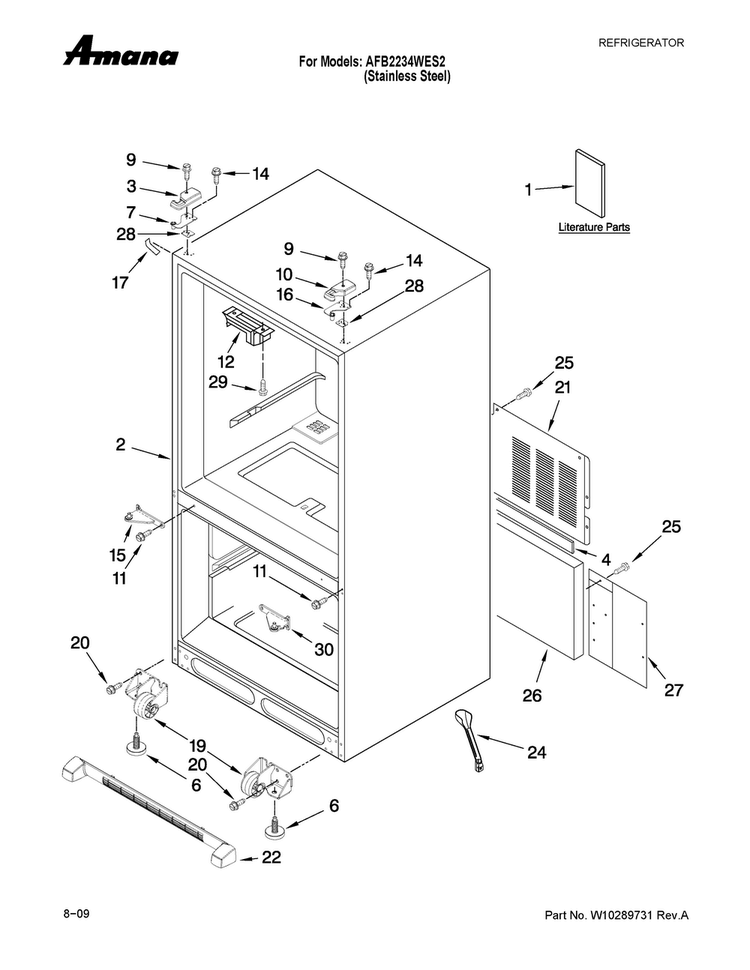 Cabinet Parts Diagram and Parts List for AFB2234WES2  Amana Refrigerator