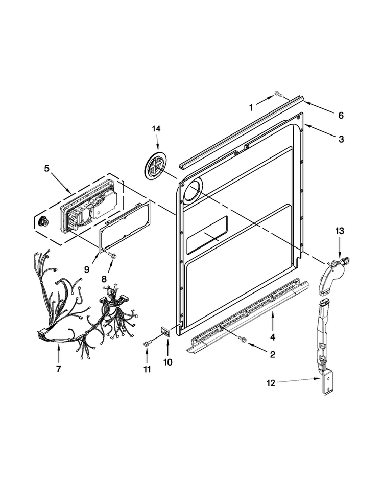 Inner Door Parts Diagram and Parts List for JDB8700AWS1  Jenn-Air Dishwasher