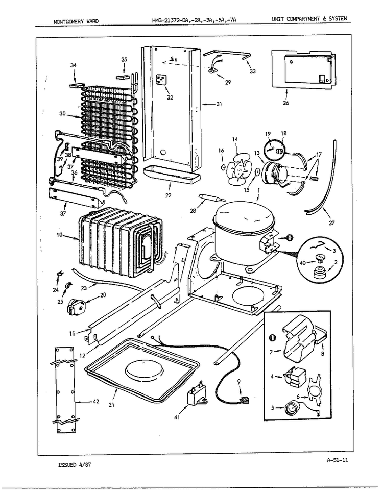 Unit Compartment And System Diagram and Parts List for 21372A  Admiral Refrigerator