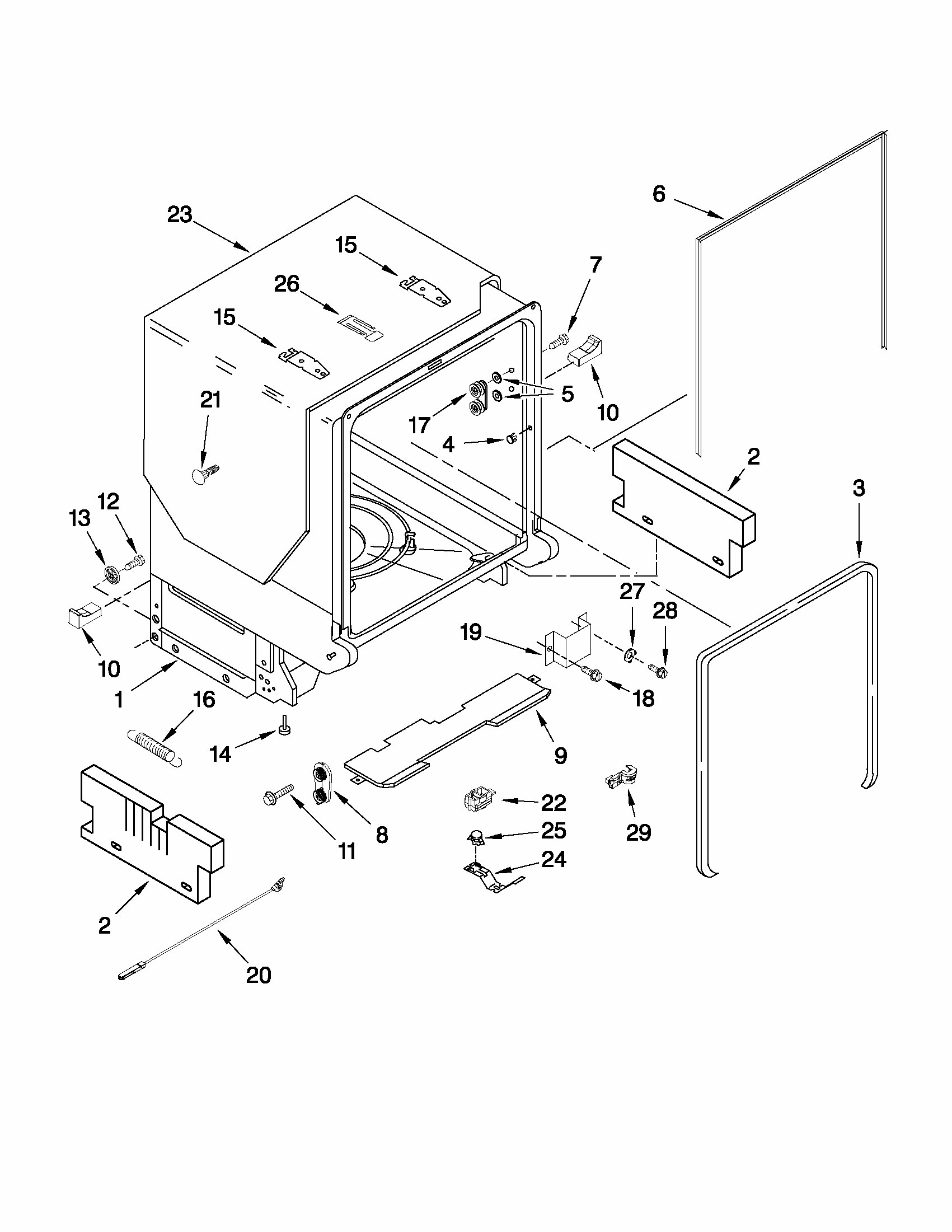 Tub And Frame Parts Diagram and Parts List for MDB8959SAS1  Maytag Dishwasher