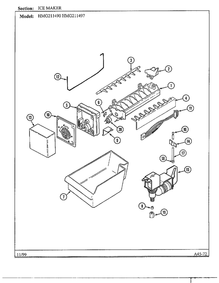 Ice Maker Diagram and Parts List for HMG211490  Admiral Refrigerator