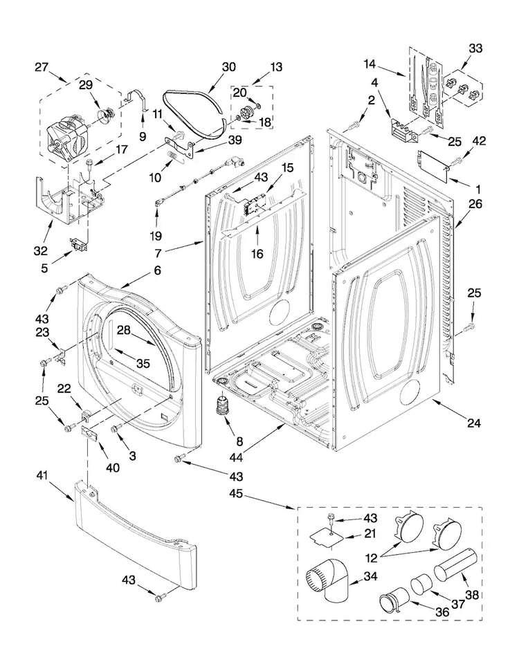 Cabinet Parts Diagram and Parts List for MEDE201YW0  Maytag Dryer