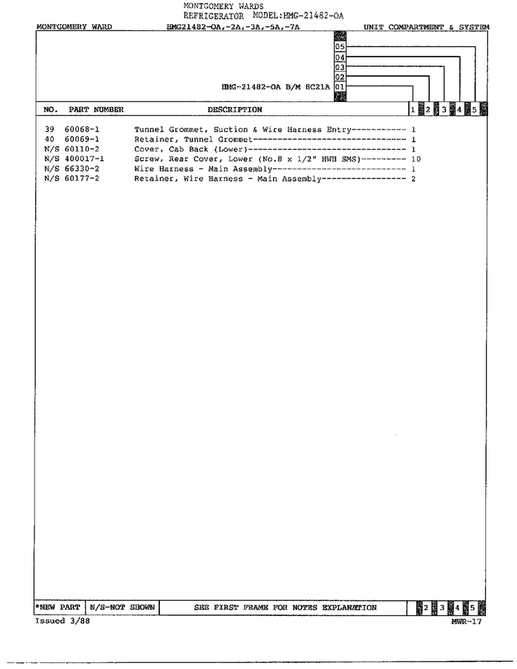 Unit Compartment/system Page 3 Diagram and Parts List for 21482-OA  Admiral Refrigerator