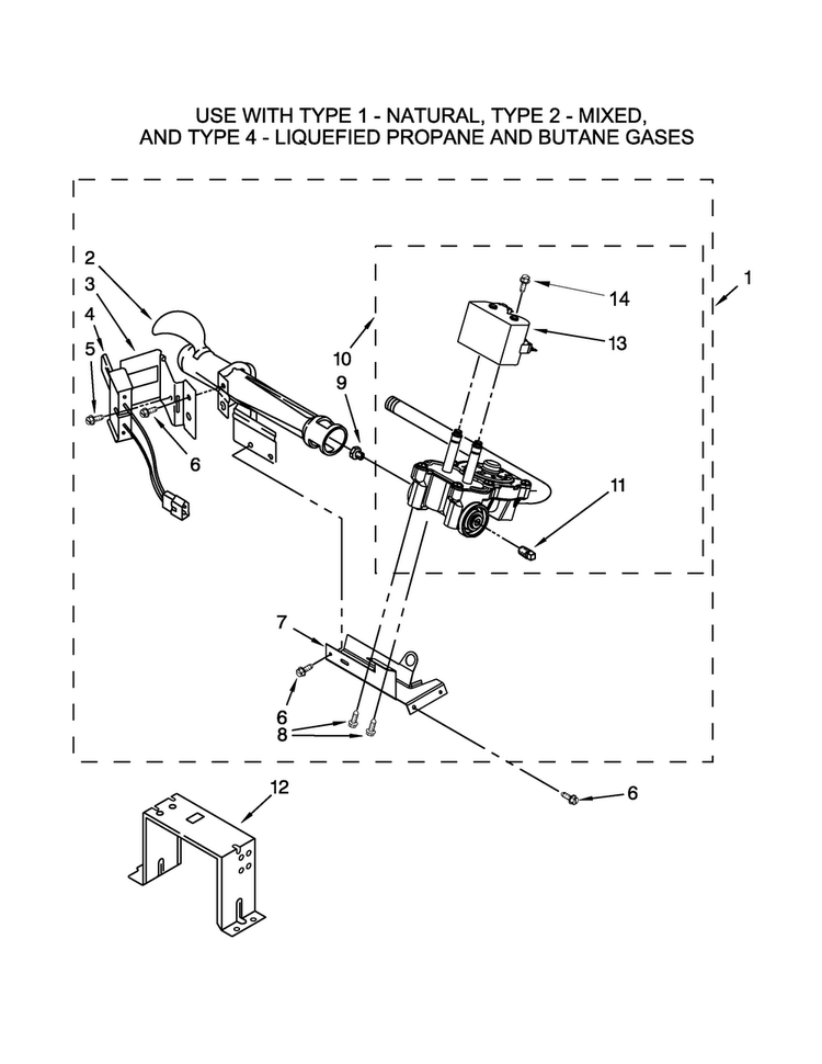 W10336852 Burner Assembly Parts Diagram and Parts List for MGDX500BW2  Maytag Dryer
