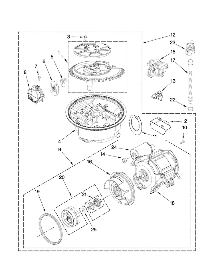 Pump And Motor Parts Diagram and Parts List for MDBTT53AWB2  Maytag Dishwasher