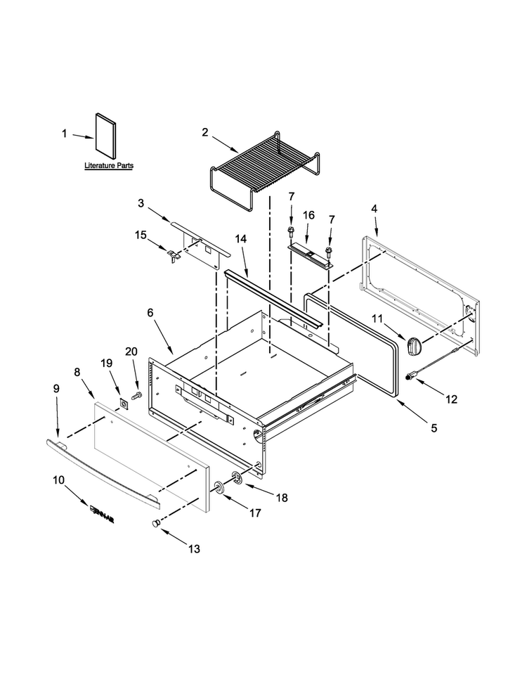 Control Panel And Drawer Parts Diagram and Parts List for JWD3030ES00  Jenn-Air Warming Drawer