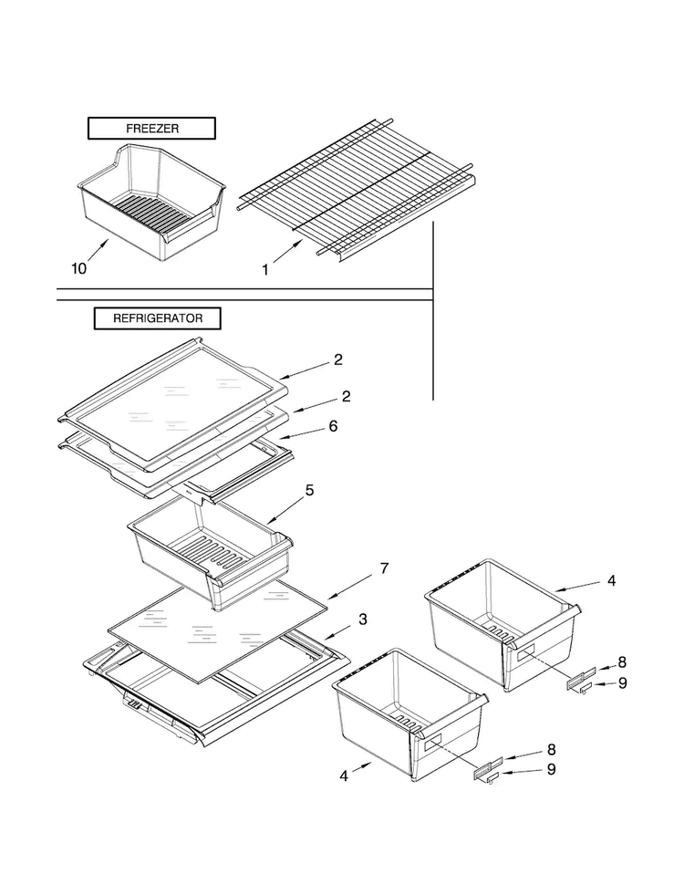 Shelf Parts Diagram and Parts List for A8RXNGMWE00  Amana Refrigerator