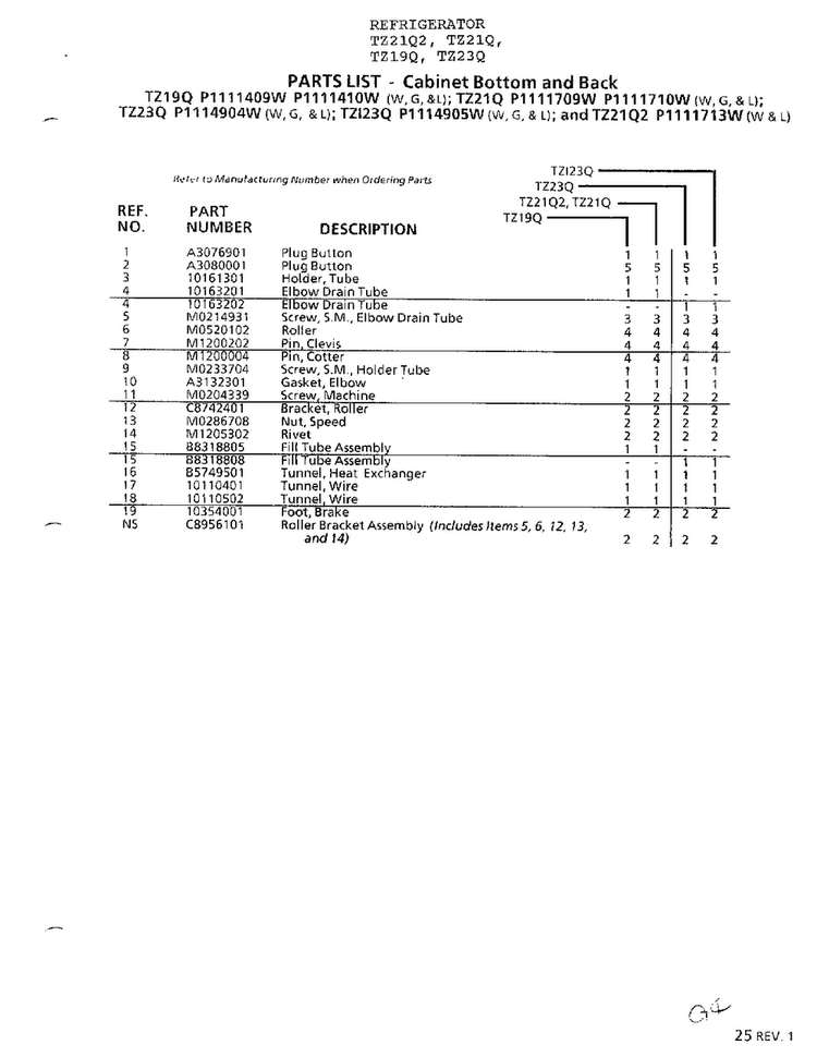 Cabinet Bottom And Back Page 2 Diagram and Parts List for TZ21Q  Amana Refrigerator