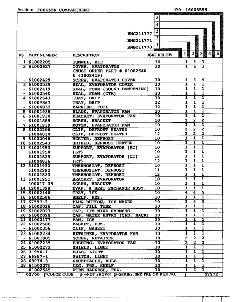 Freezer Compartment Page 2 Diagram and Parts List for HMG211777  Admiral Refrigerator